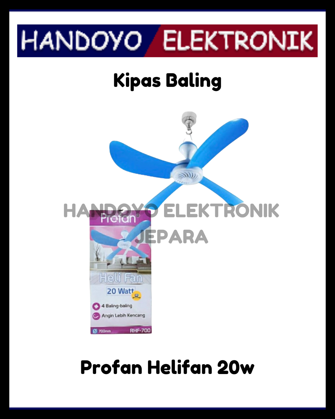 Mini Fan Gantung Baling-Baling Profan Helifan 20W 700mm