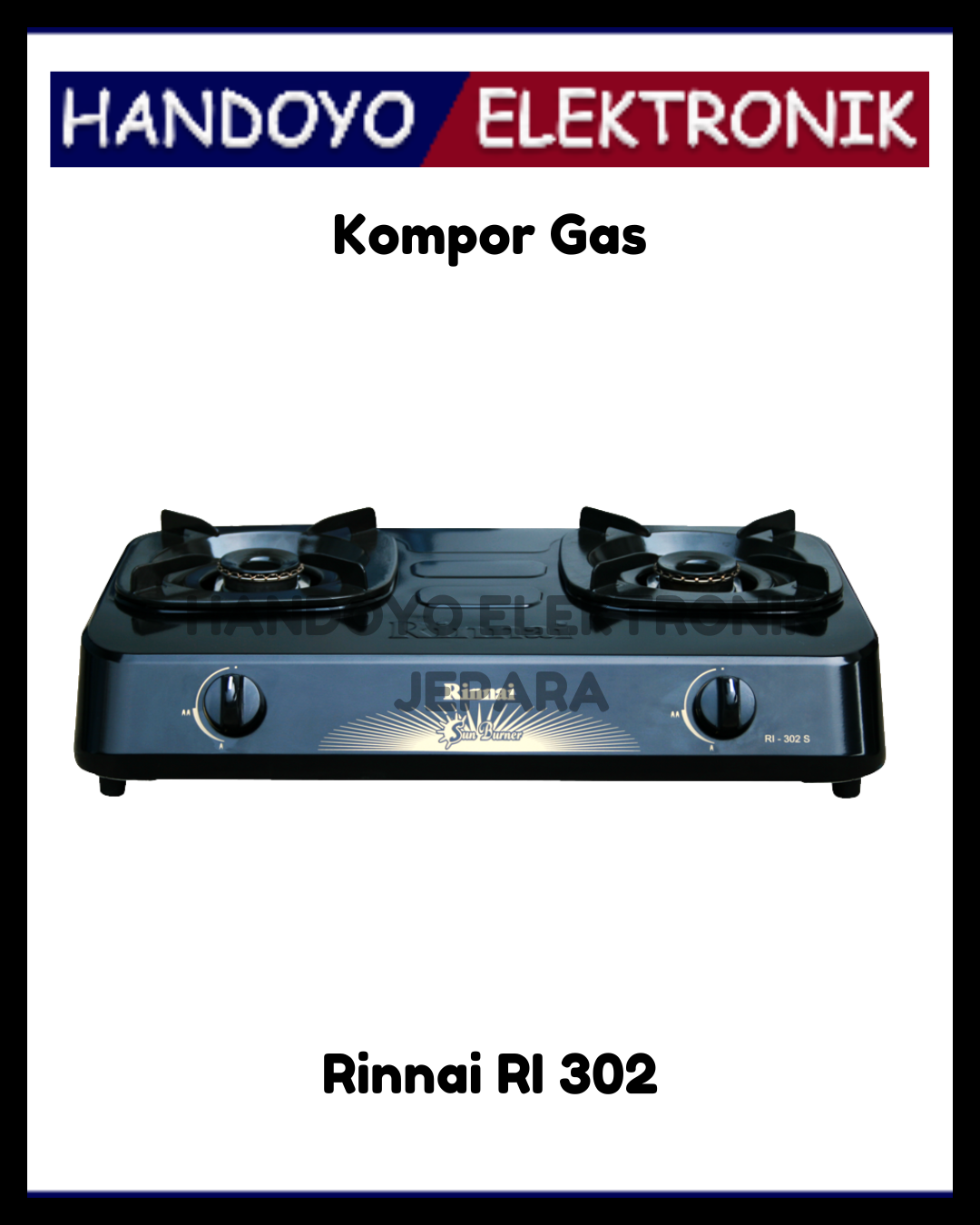 Kompor Gas 2 Tungku Rinnai Pendek RI 302 (Teflon Burner Kuningan)